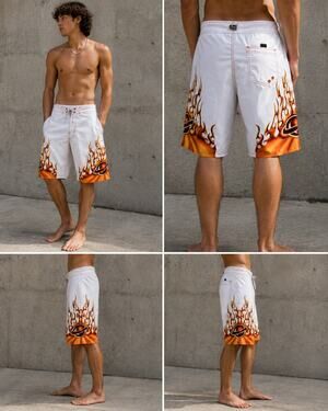 Vintage Lost Enterprises Board Shorts Mens 34 Flame Planet Y2K Surf Skate White
